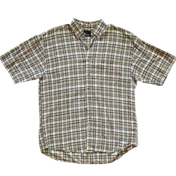 Greg Norman Plaid Linen Short Sleeve Button Down Shirt Men’s Size L - Picture 1 of 7